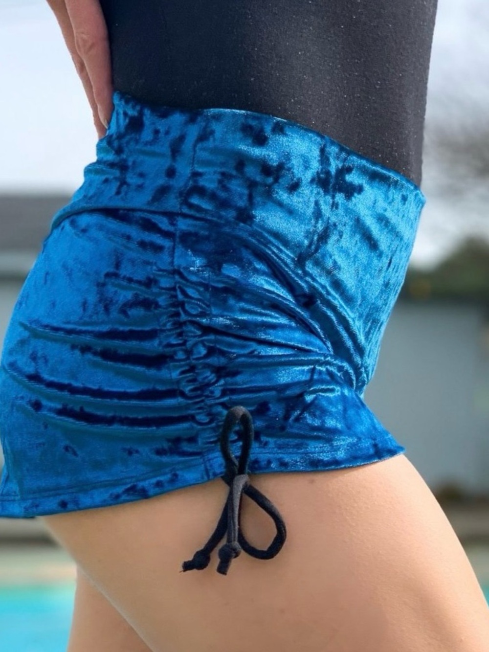Warrior Within Designs festival wear Blue Crushed Velvet Drawstring Side Shorts